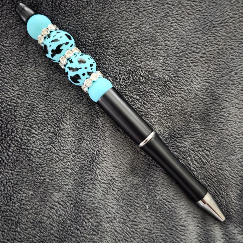 Black and Turquoise Beaded Pen